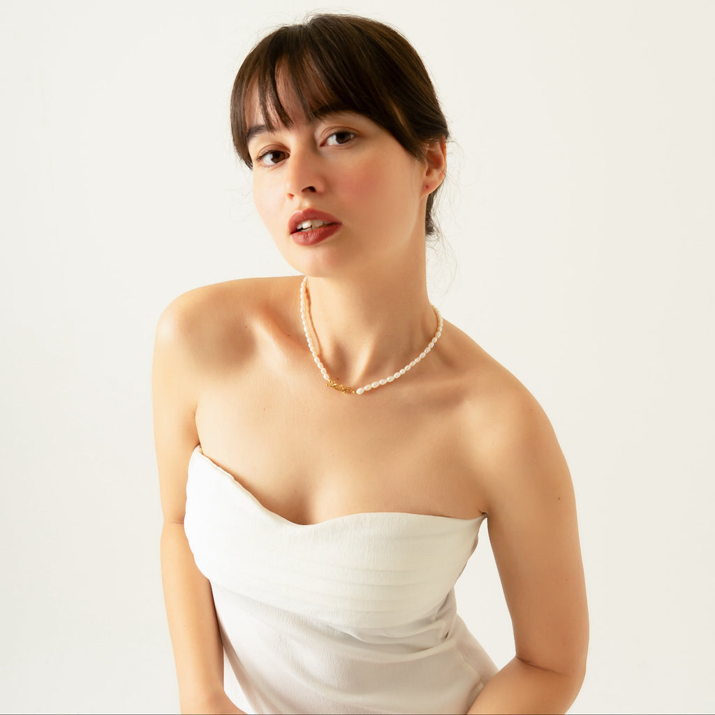 Süßwasserperlenkette – 18 Karat vergoldeter Verschluss