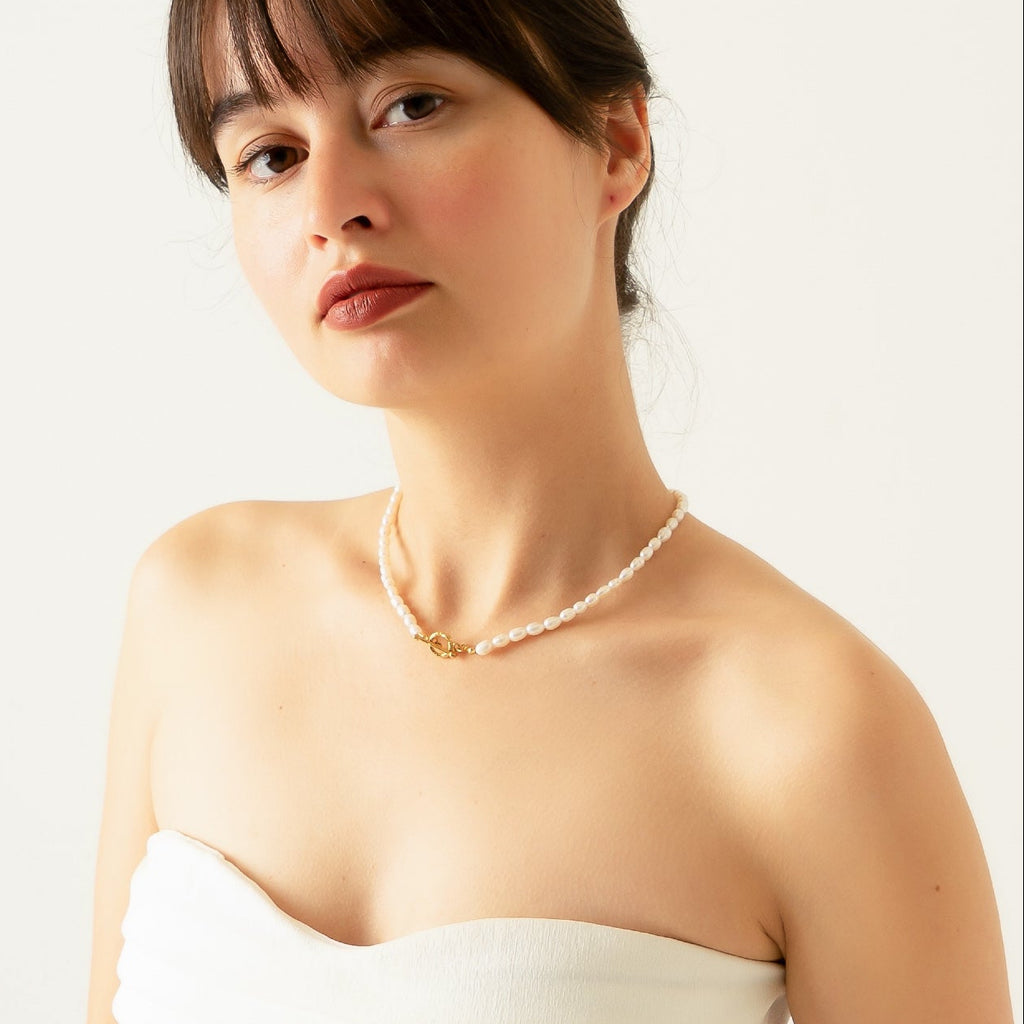 Süßwasserperlenkette – 18 Karat vergoldeter Verschluss