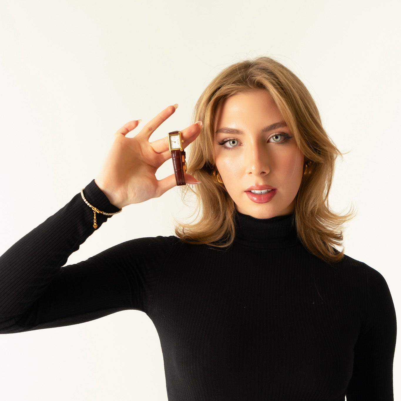 PERLÉVA Kroko-Lederarmband – Braun/Gold