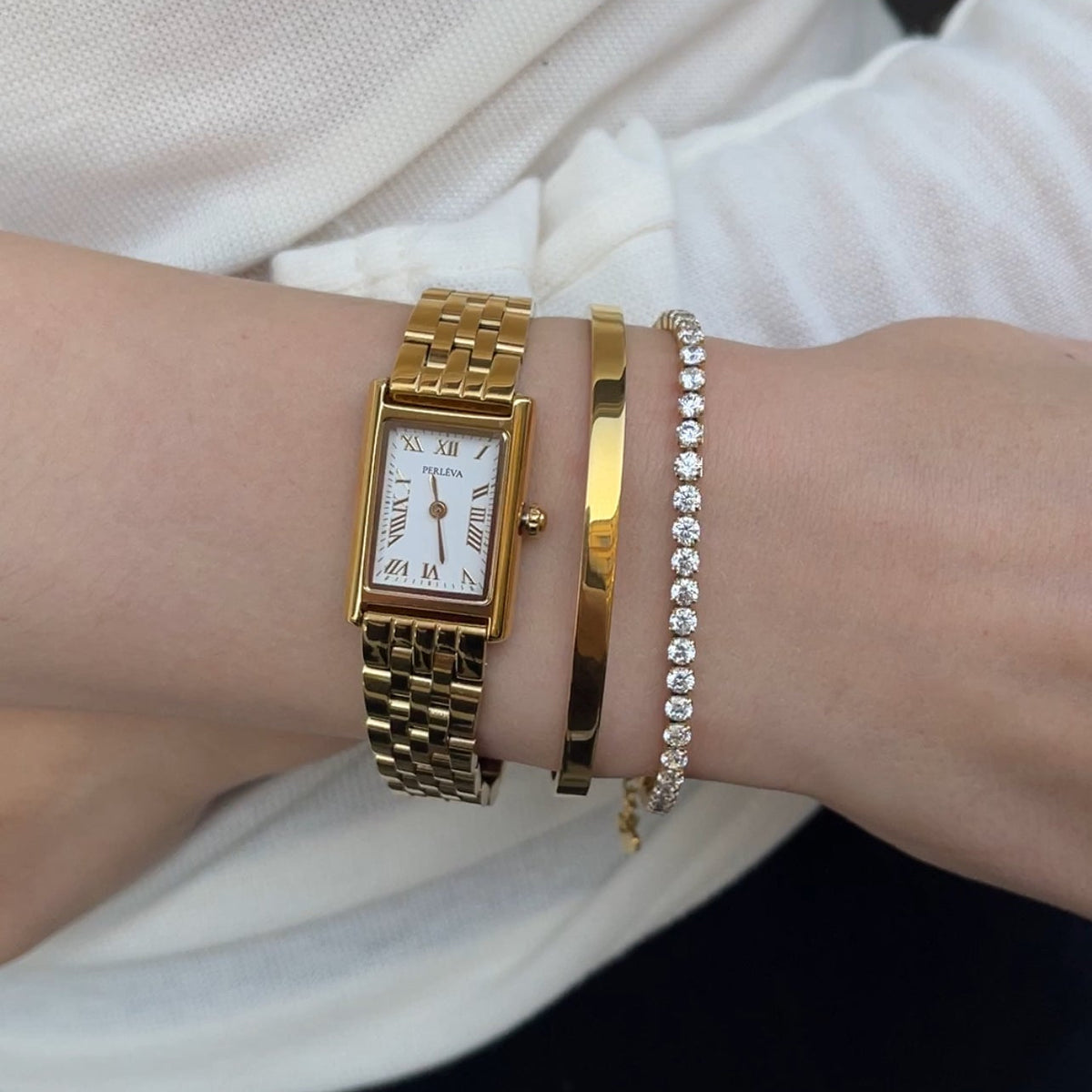 (Exklusiv am Black Friday) Evie Geschenkset – Goldene Uhr + Anna Armreif + Elise Tennisarmband (Exklusiv am Black Friday)