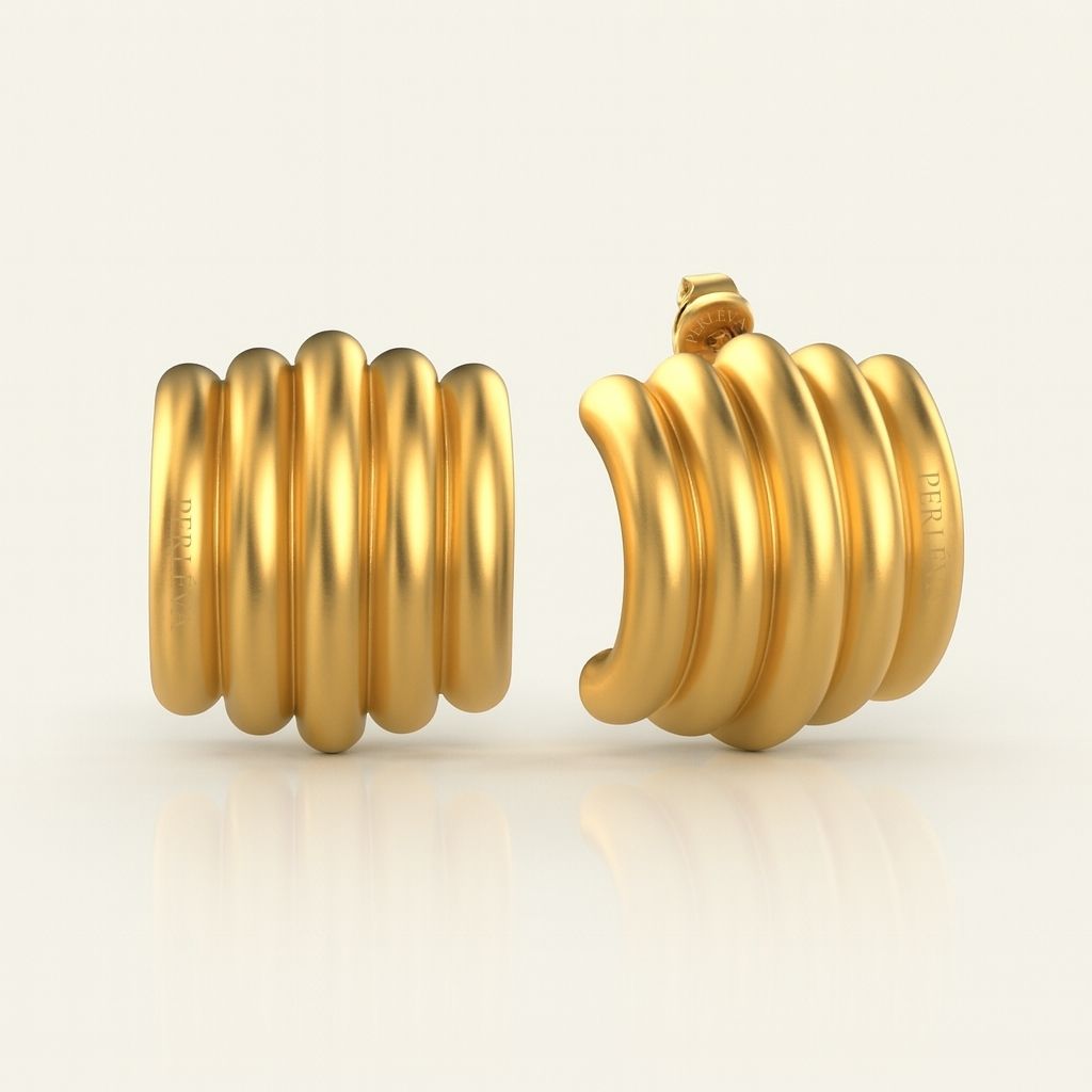 PERLÉVA Margoux – Klobige Creolen mit geriffelten Kanten – 18 Karat Gold