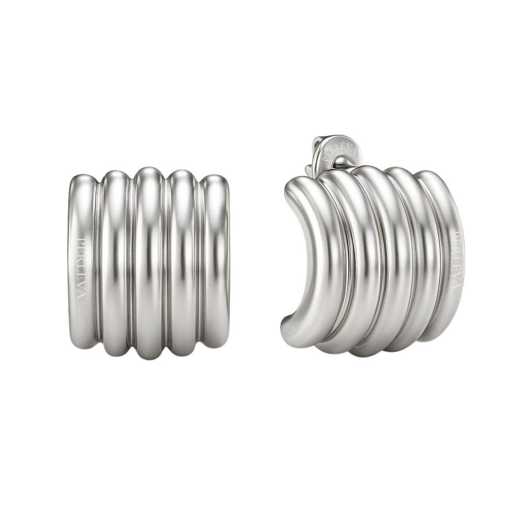 PERLÉVA Margoux Chunky Ridged Hoop Earrings – Silver