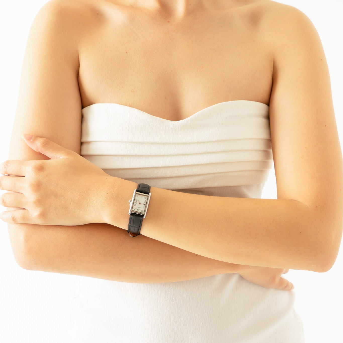 PERLÉVA Kroko-Lederarmband – Schwarz/Silber