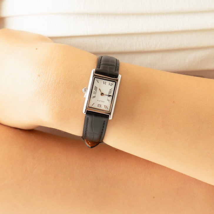 PERLÉVA Kroko-Lederarmband – Schwarz/Silber