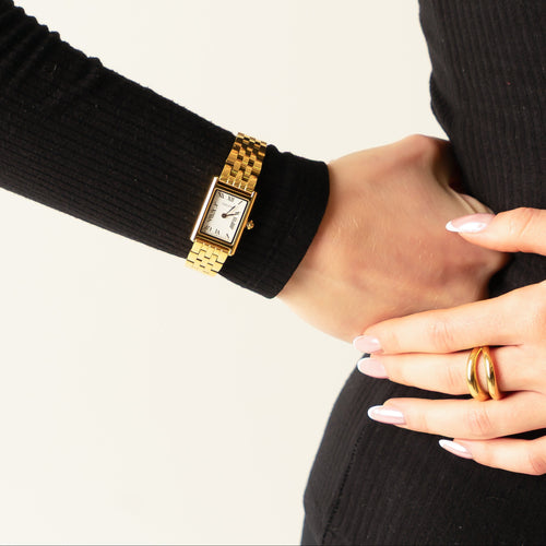 (Exklusiv am Black Friday) Evie Geschenkset – Goldene Uhr + Armbänder aus Krokodilleder und Glattleder, Braun