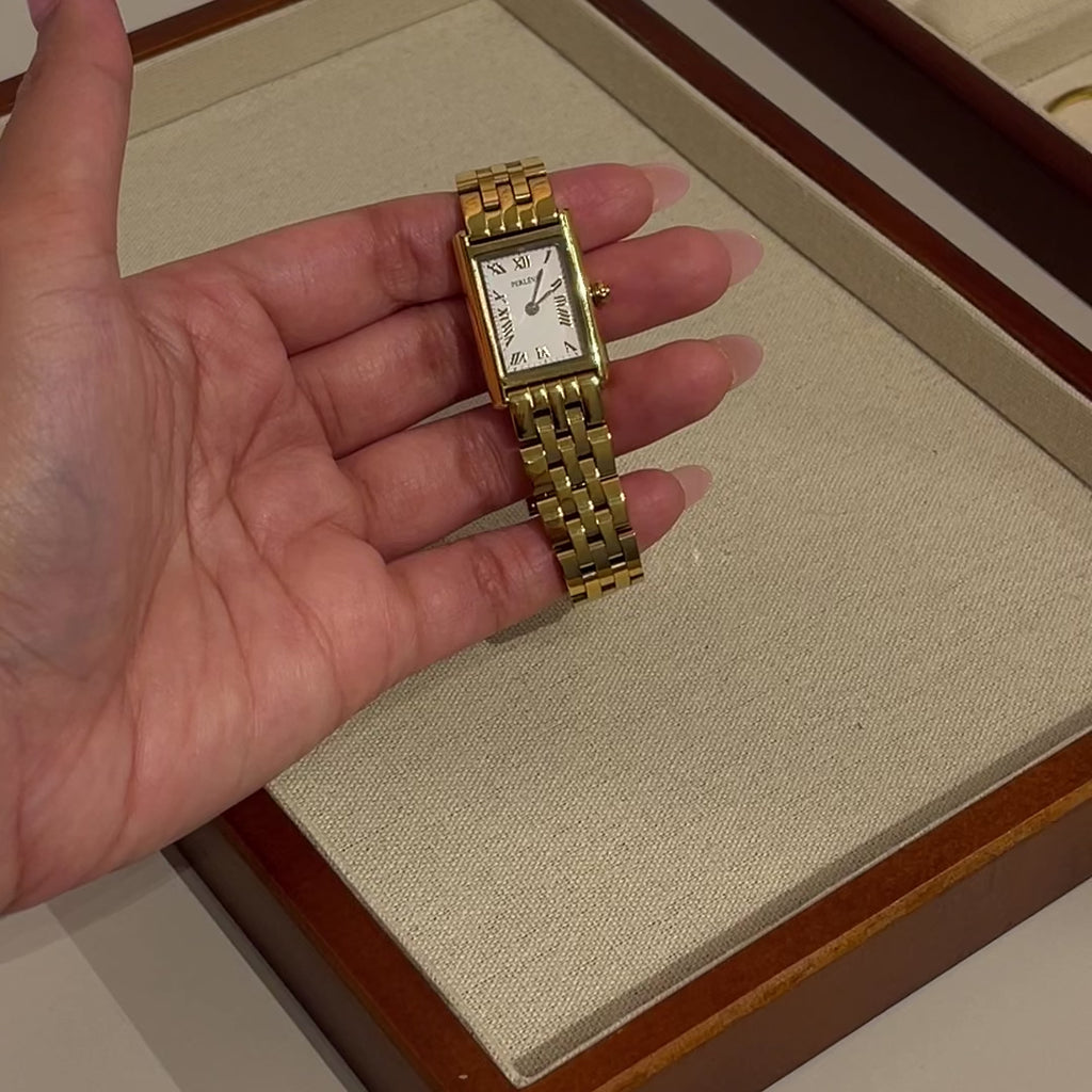 (Exklusiv am Black Friday) Evie Geschenkset – Goldene Uhr + Armbänder aus Krokodilleder und Glattleder, Braun